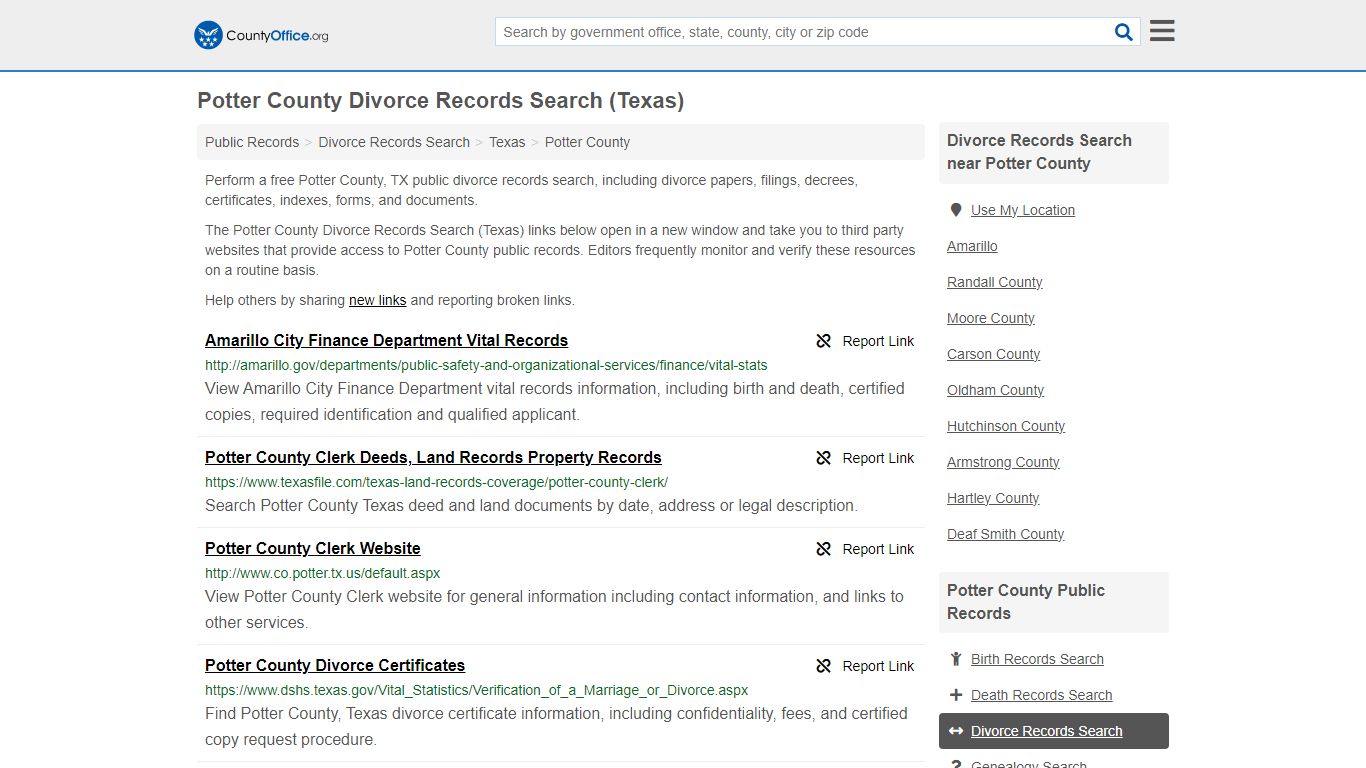 Potter County Divorce Records Search (Texas) - County Office