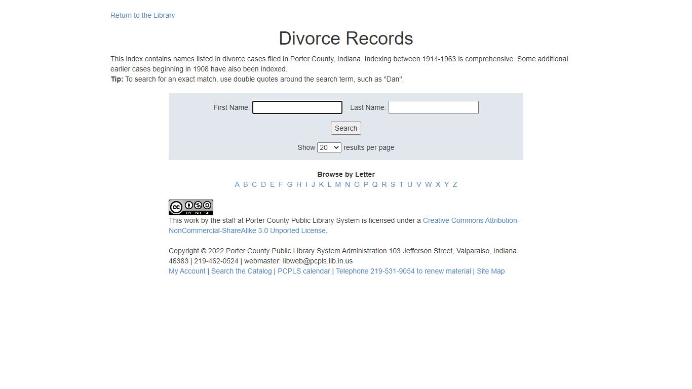 Porter County Public Library System -- Divorce Records